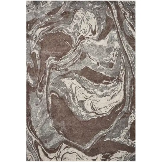 7'X10' Mocha Brown Machine Woven Abstract Watercolor Indoor Area Rug Photo 2