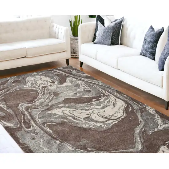 7'X10' Mocha Brown Machine Woven Abstract Watercolor Indoor Area Rug Photo 1