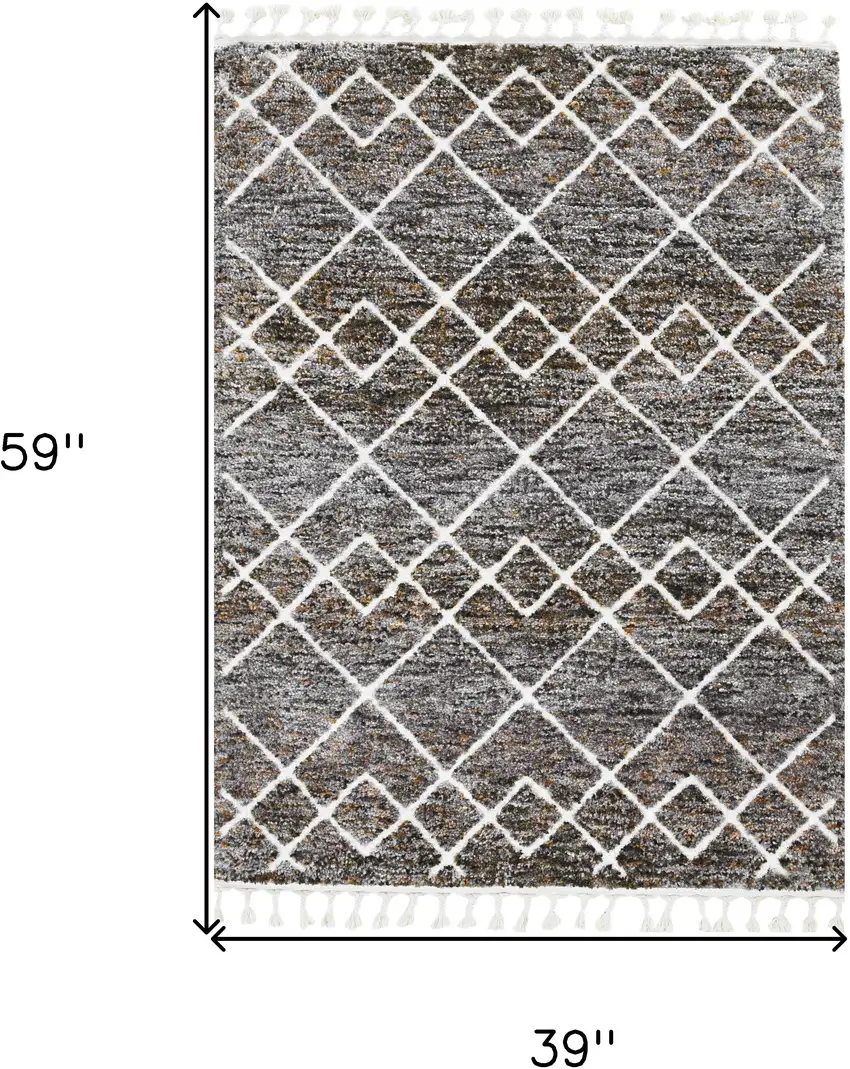 3'X5' Mocha Brown Machine Woven Space Dyed Geometric Diamond Pattern Indoor Area Rug Photo 3