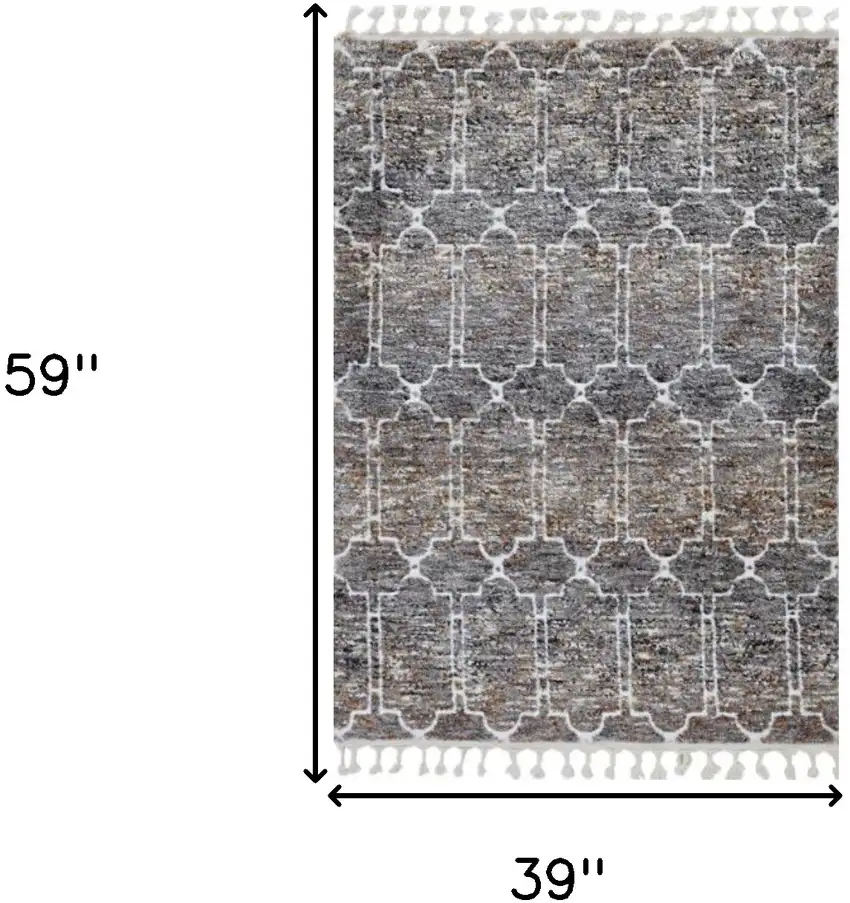 Brown White and Gray Geometric Area Rug With Fringe Photo 3