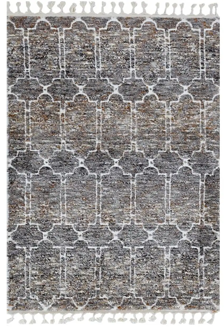 Mocha Geometric Abstract Trellis Indoor Area Rug With Fringe Photo 2