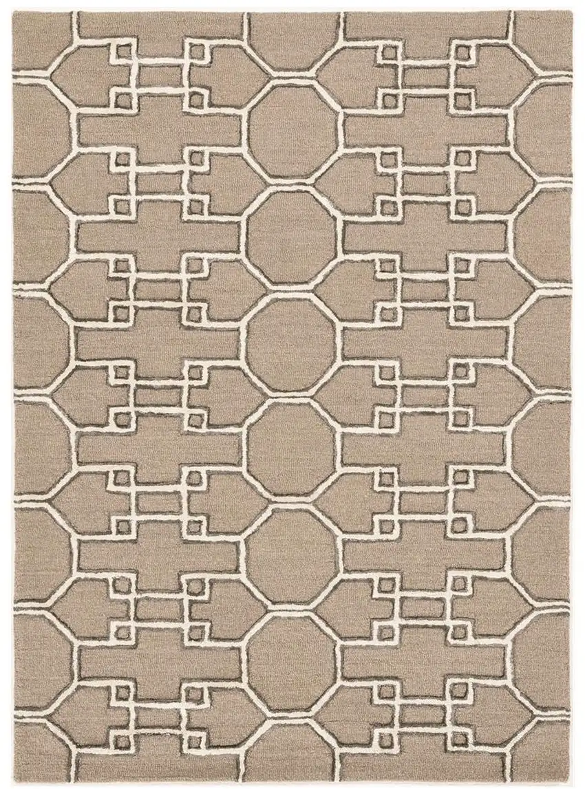 Mocha Geometric Pattern Wool Indoor Area Rug Photo 2