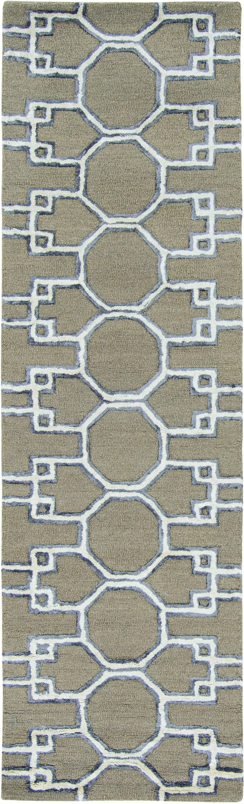 Mocha Geometric Pattern Wool Indoor Area Rug Photo 3