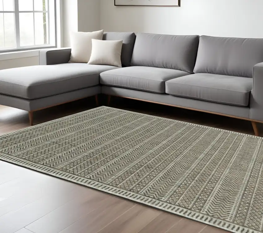 Brown And Ivory Geometric Area Rug Photo 1