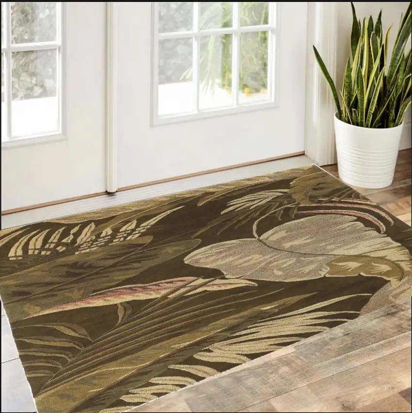 Mocha Leaves Wool Area Rug Photo 1