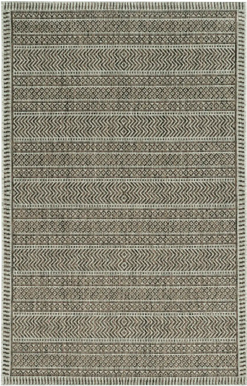 5'X7' Mocha Machine Woven Uv Treated Tribal Indoor Outdoor Area Rug Photo 2