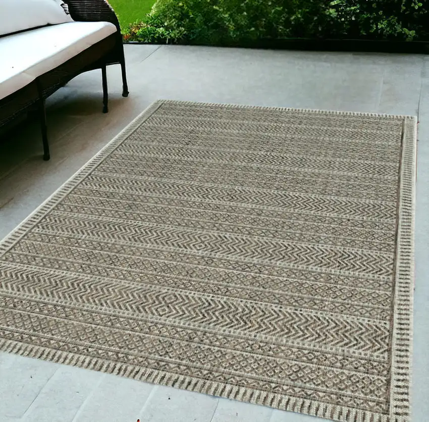 5'X7' Mocha Machine Woven Uv Treated Tribal Indoor Outdoor Area Rug Photo 1