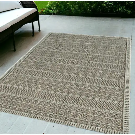 5'X7' Mocha Machine Woven Uv Treated Tribal Indoor Outdoor Area Rug Photo 1