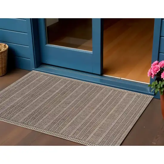 Brown Geometric Indoor Outdoor Area Rug Photo 1