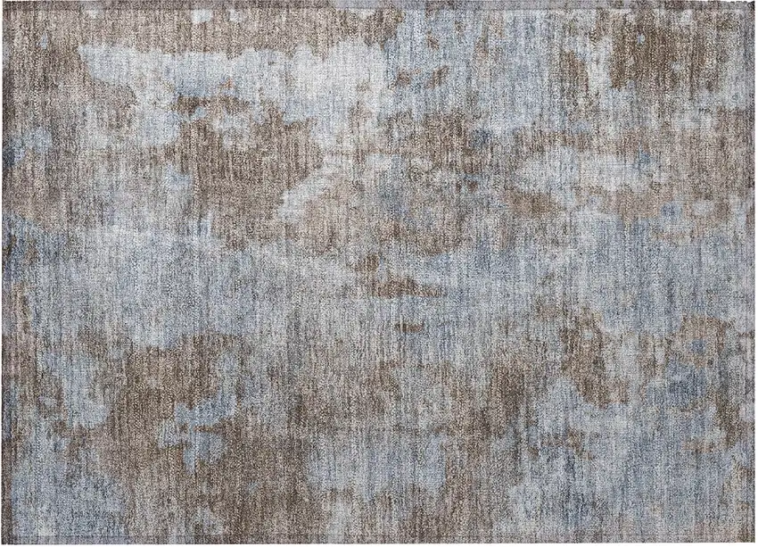 Mocha and Blue Abstract Washable Non Skid Indoor Outdoor Area Rug Photo 5