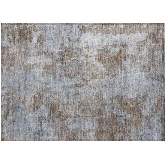 Mocha and Blue Abstract Washable Non Skid Indoor Outdoor Area Rug Photo 2