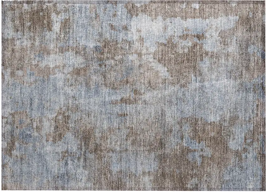 Mocha and Blue Abstract Washable Non Skid Indoor Outdoor Area Rug Photo 2
