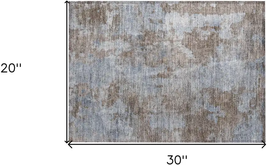 Mocha and Blue Abstract Washable Non Skid Indoor Outdoor Area Rug Photo 3