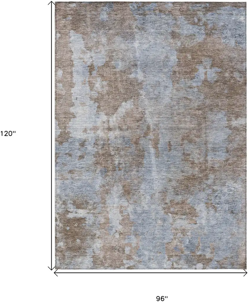 Mocha and Blue Abstract Washable Non Skid Indoor Outdoor Area Rug Photo 3