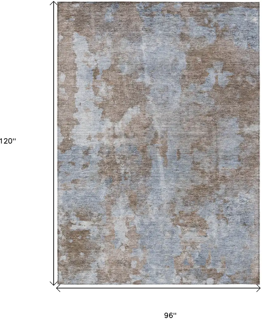 Mocha and Blue Abstract Washable Non Skid Indoor Outdoor Area Rug Photo 3