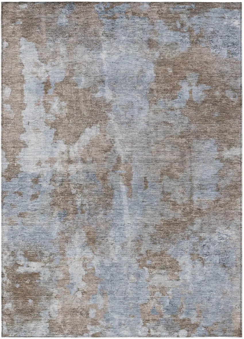 Mocha and Blue Abstract Washable Non Skid Indoor Outdoor Area Rug Photo 2