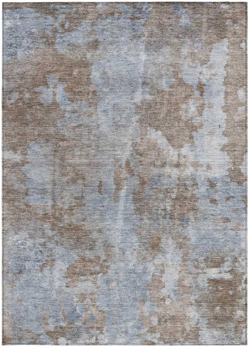 Mocha and Blue Abstract Washable Non Skid Indoor Outdoor Area Rug Photo 5