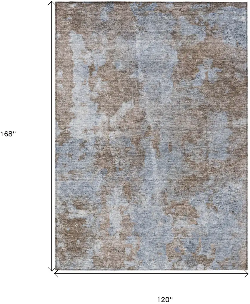Mocha and Blue Abstract Washable Non Skid Indoor Outdoor Area Rug Photo 3