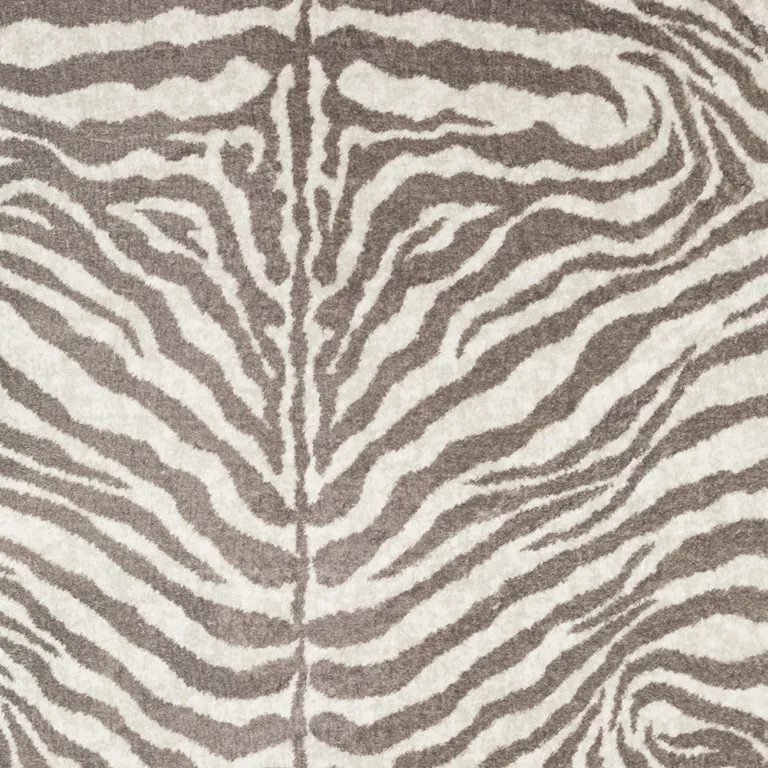 Mocha and Cream Round Zebra Print Shag Handmade Non Skid Area Rug Photo 4