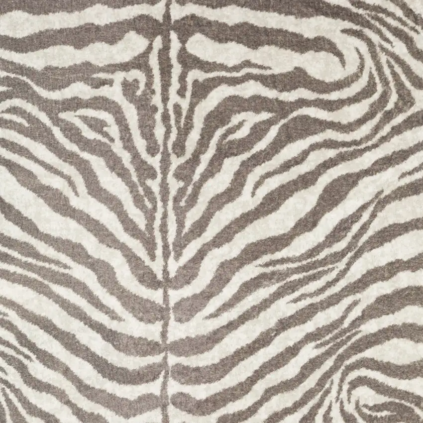 8' X 8' Mocha and Cream Round Zebra Print Shag Handmade Non Skid Area Rug Photo 3