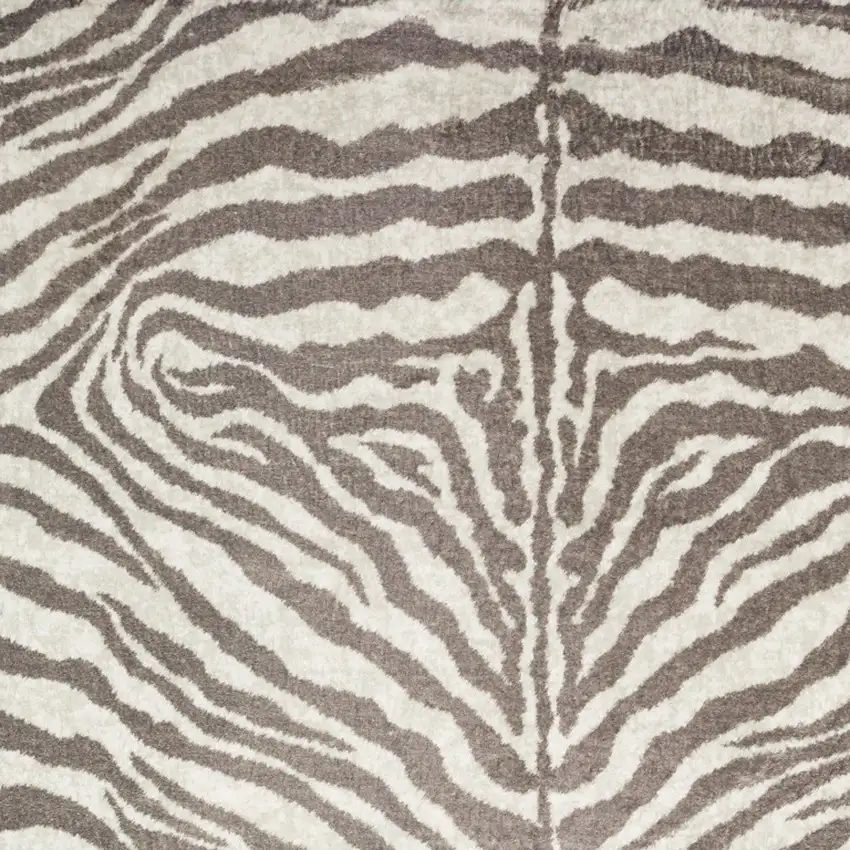 Mocha and Cream Zebra Print Shag Handmade Non Skid Area Rug Photo 3