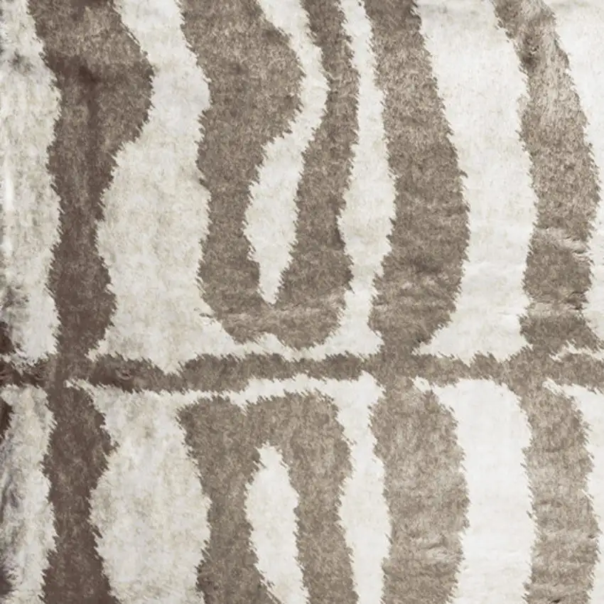 Mocha and Cream Zebra Print Shag Handmade Non Skid Area Rug Photo 3