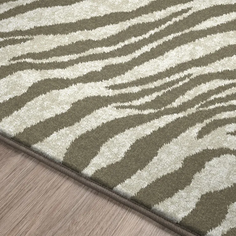 Mocha and Cream Zebra Print Shag Handmade Non Skid Area Rug Photo 3