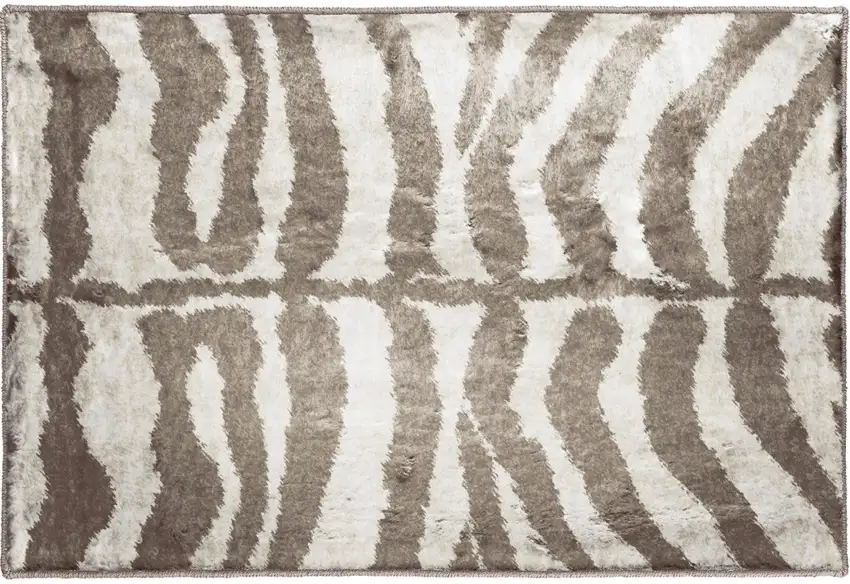 Mocha and Cream Zebra Print Shag Handmade Non Skid Area Rug Photo 5