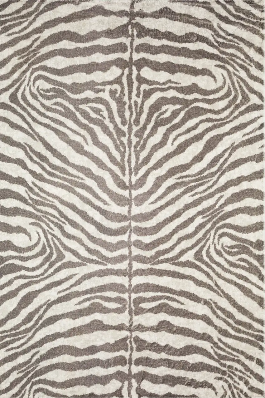 Mocha and Cream Zebra Print Shag Handmade Non Skid Area Rug Photo 5