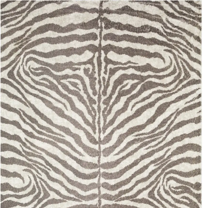 Mocha and Cream Zebra Print Shag Handmade Non Skid Area Rug Photo 4