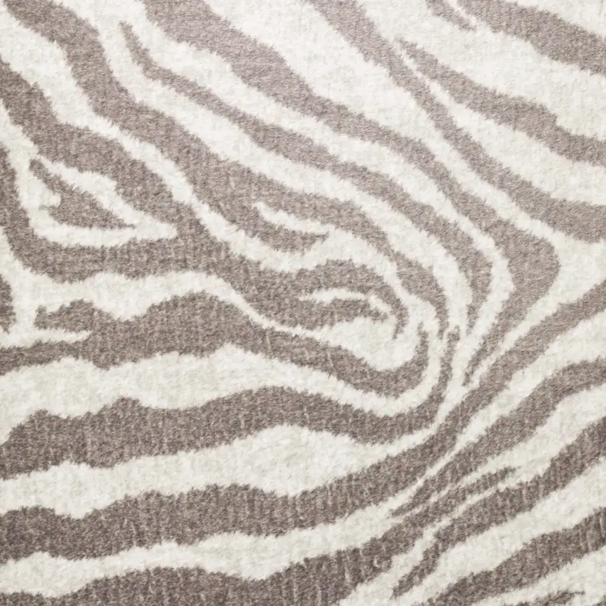 Mocha and Cream Zebra Print Shag Handmade Non Skid Area Rug Photo 4
