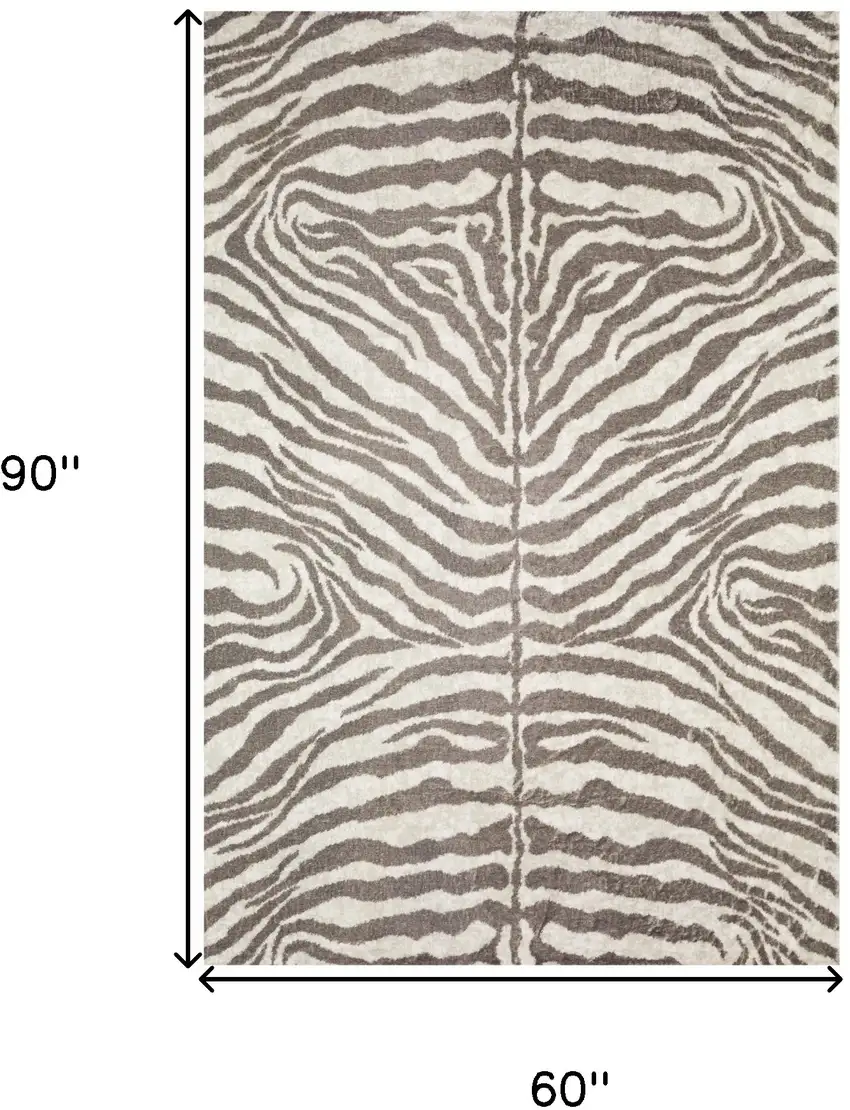 Mocha and Cream Zebra Print Shag Handmade Non Skid Area Rug Photo 6