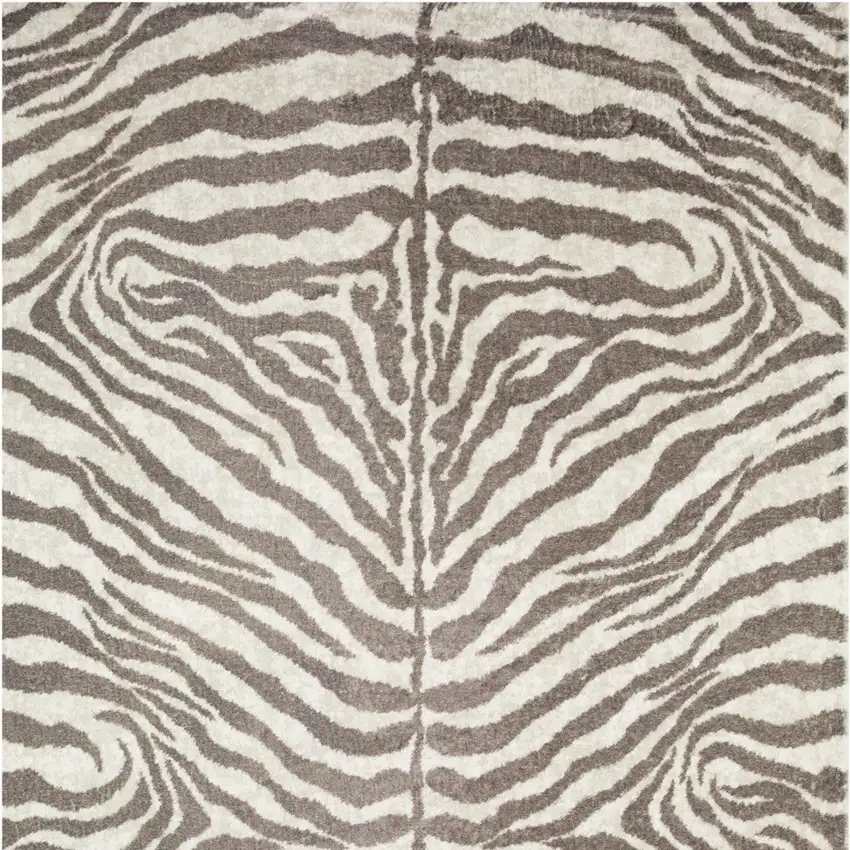 Mocha and Cream Zebra Print Shag Handmade Non Skid Area Rug Photo 4