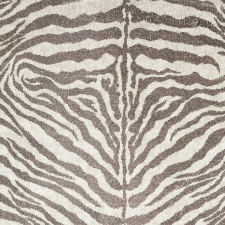 Mocha and Cream Zebra Print Shag Handmade Non Skid Area Rug Photo 4