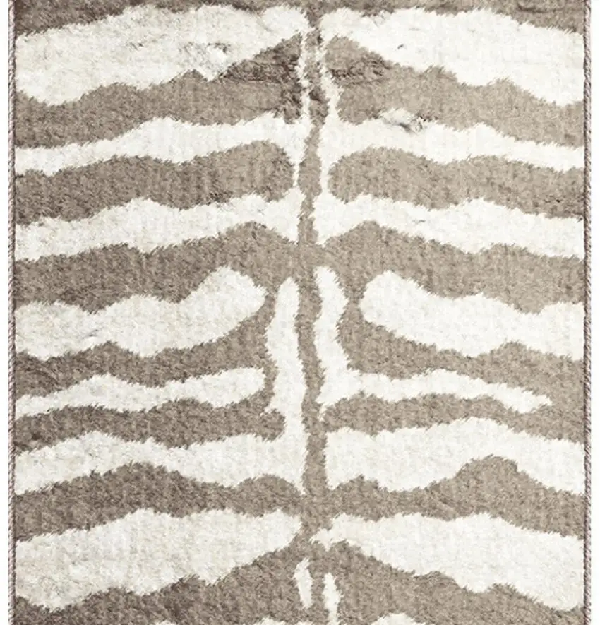 Mocha and Cream Zebra Print Shag Handmade Non Skid Runner Rug Photo 4