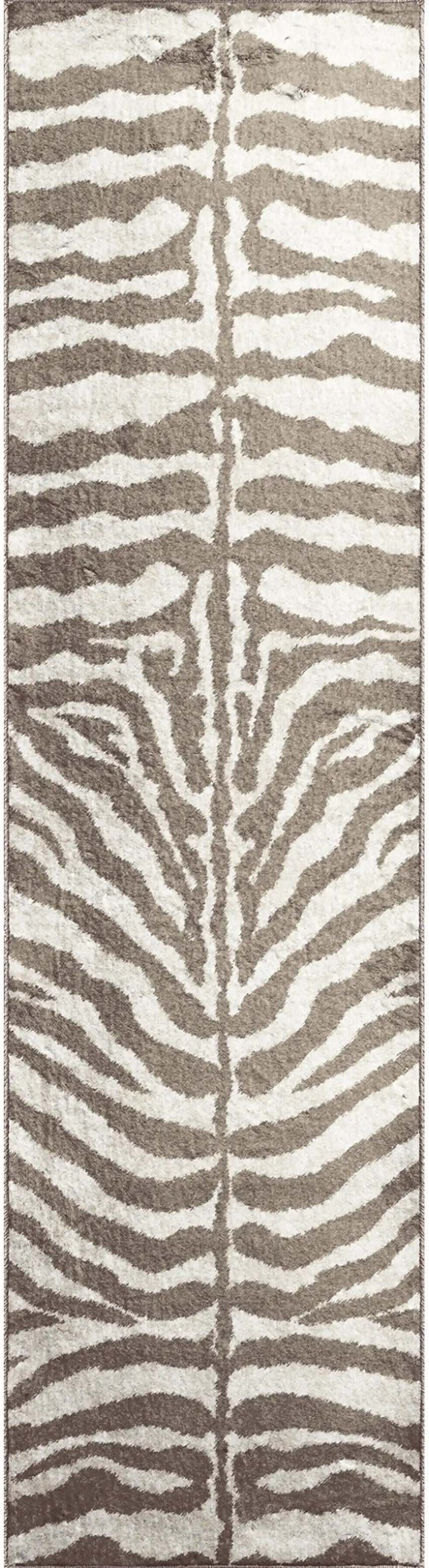 Mocha and Cream Zebra Print Shag Handmade Non Skid Runner Rug Photo 5