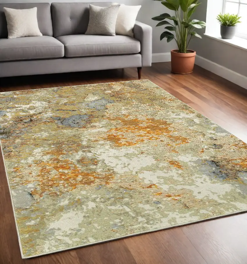 Gold and Ivory Power Loom Area Rug Photo 1