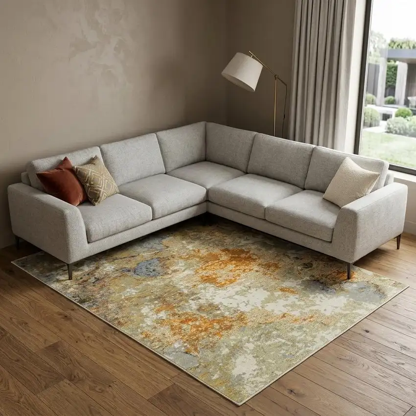 Gold and Ivory Power Loom Area Rug Photo 1