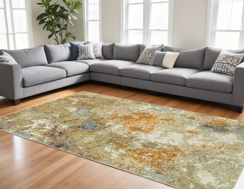 Gold and Ivory Power Loom Area Rug Photo 1