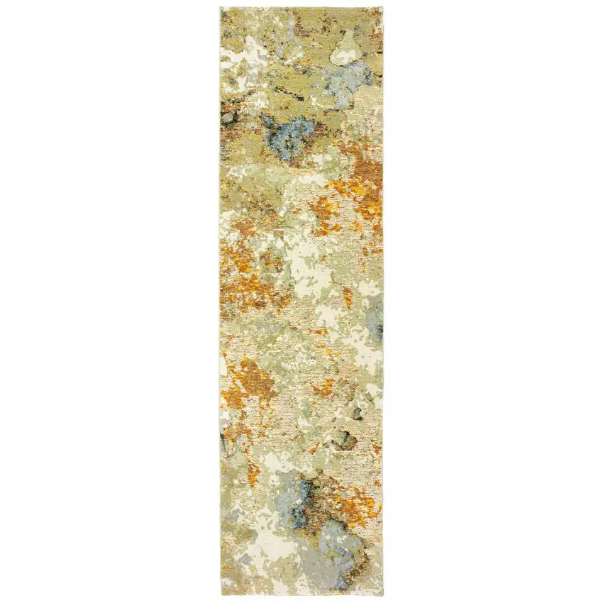 Modern Abstract Gold and Beige Indoor Runner Rug Photo 5