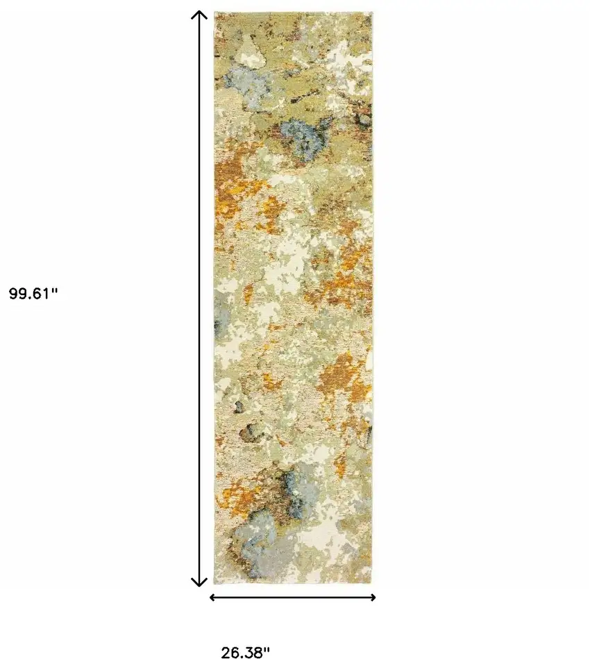 Modern Abstract Gold and Beige Indoor Runner Rug Photo 6