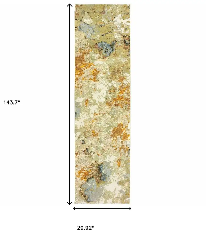 Modern Abstract Gold and Beige Indoor Runner Rug Photo 4