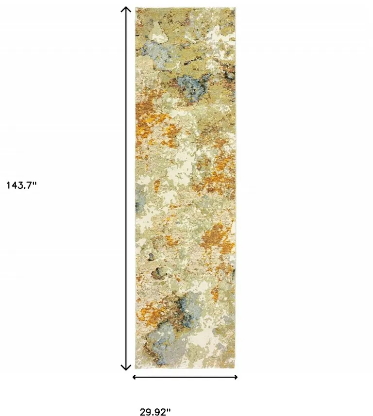 Modern Abstract Gold and Beige Indoor Runner Rug Photo 4