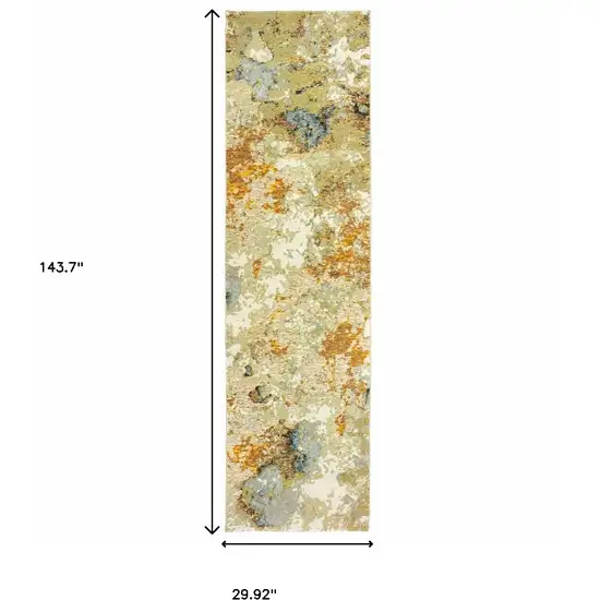 Modern Abstract Gold and Beige Indoor Runner Rug Photo 4