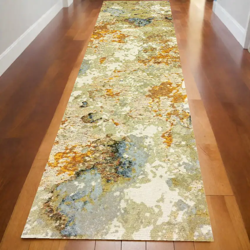 12' Runner Gold and Ivory Power Loom Runner Rug Photo 1