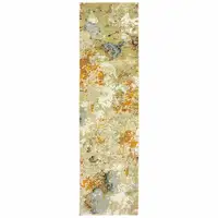 Photo of Modern Abstract Gold and Beige Indoor Runner Rug