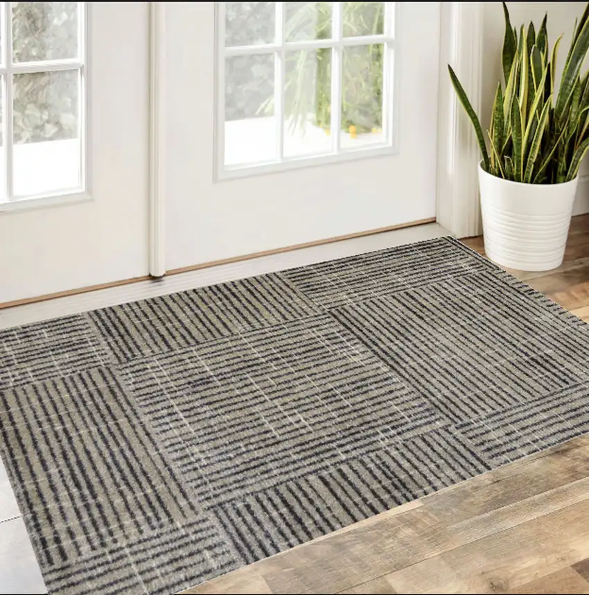 Modern Geo Lines in Squares Washable Floor Mat Photo 1