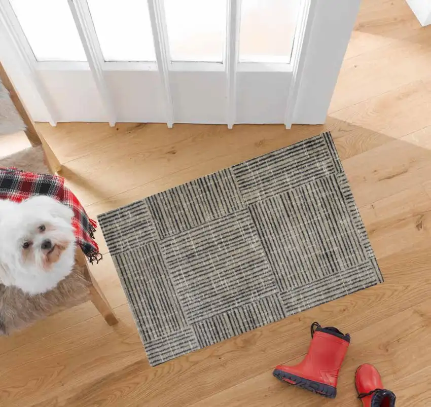 Modern Geo Lines in Squares Washable Floor Mat Photo 4
