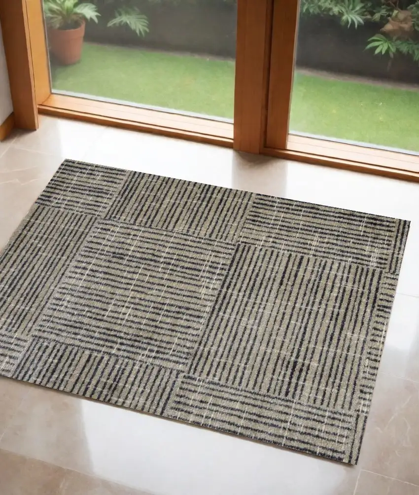 Modern Geo Lines in Squares Washable Floor Mat Photo 1