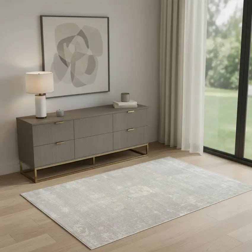 Modern Gray Distressed Area Rug Photo 1